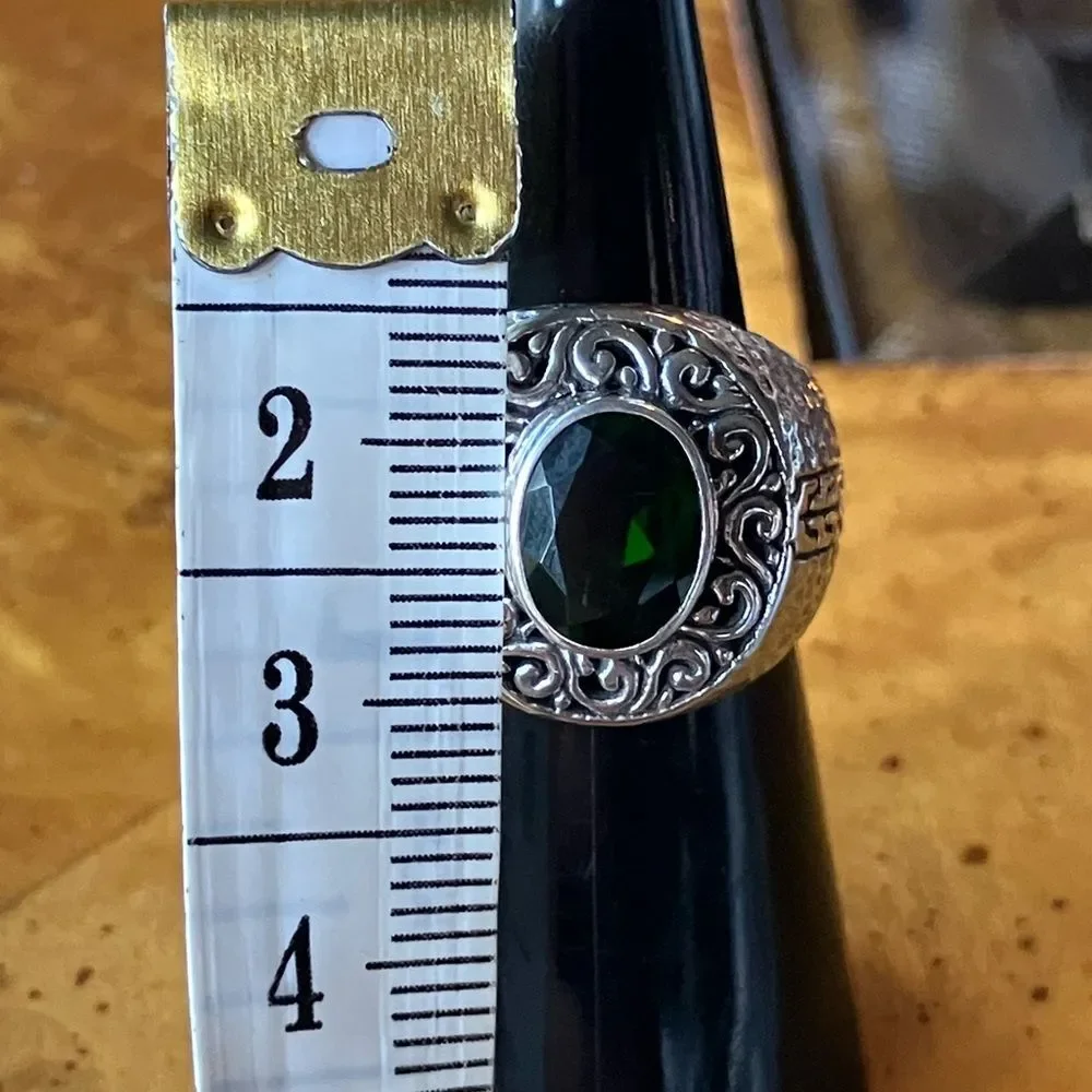 Natural Chrome Diopside Sterling Silver Hammered Ring Size 6
